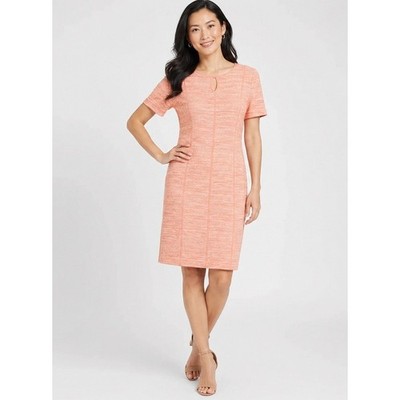 Ming Wang Pue Sheath Dress Womens Small Peach Melange Knit Keyhole Classic