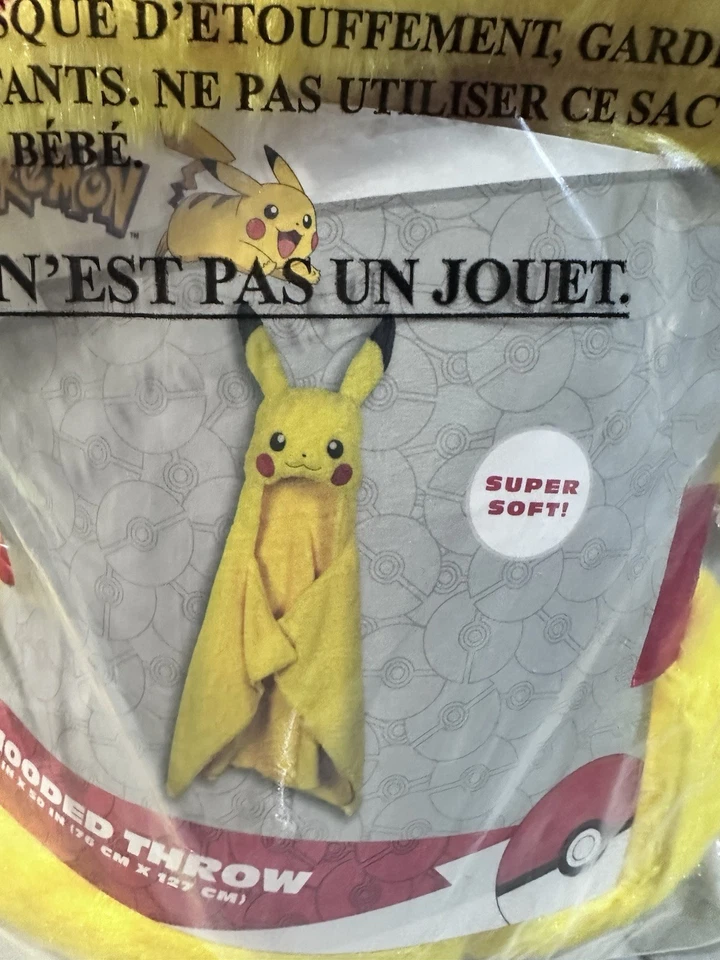 Manta con capucha amarilla Pokemon Pikachu 30"x50" ¡Súper suave! NUEVO Minoristas 40 Foto 2 de 3