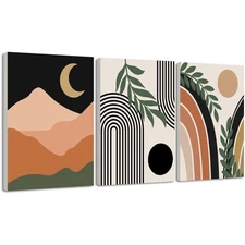 Drsoum Boho Wall Art Framed Bohemian Plant Wall Decor Abstract Geometry Artwo...