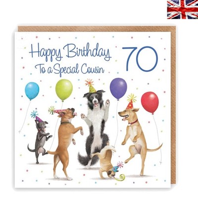 Milo's Gallery Karte zum 70. Geburtstag - Tanzende Hunde für Ihren Lieblingscousin