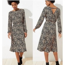 LOFT Women's Animal Print Tiger Stripes Bar Back Long Sleeve Dress Size 10
