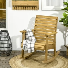 Outsunny Outdoor Rocking Chairs Wooden Rocking Chair, Light Brown
