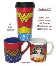 Wonder Woman DC Comics Drinkware Lot 3 Tumbler 16oz Ceramic Mugs 14oz 12oz
