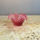 Vtg Fenton Hobnail Dark Cranberry Opalescent Ruffled-Edge Vase or Nut/Candy Dish