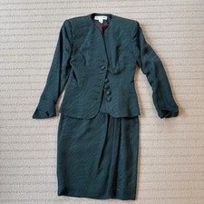 Christian Dior Silk Jacket and Skirt Suit Women's Size 2 Green Vintage