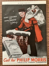1938 Phillip Morris Cigarette Vintage Print Ad Merry Christmas And Happy Smoking