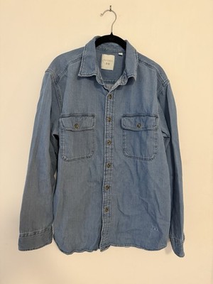 Uniqlo x JW Anderson Denim Button Up Shirt Men s L Blue Long Sleeve 100% Cotton