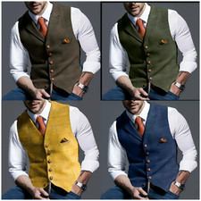 Suit Vest-British Single-Breasted Plaid Waistcoat V-Neck Vest no shirt hot sale