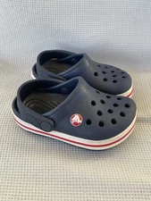 Crocs Baby Toddler Shoes C5 Navy Blue White Red Slip On Water Clogs