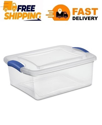 Sterilite 15 Quart Latch Box, Small Clear Plastic Storage Bin with Lid,  Blue Lat 73149097309|