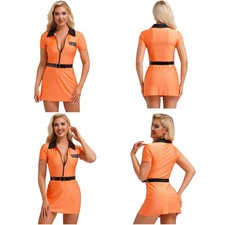 Women Cosplay Orange Halloween Zipper Dress Christmas Costume Adult Uniform