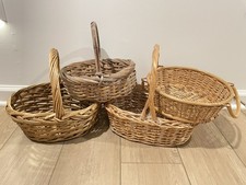 Vintage Wicker Rattan Baskets, Lot of 4, Hand Woven