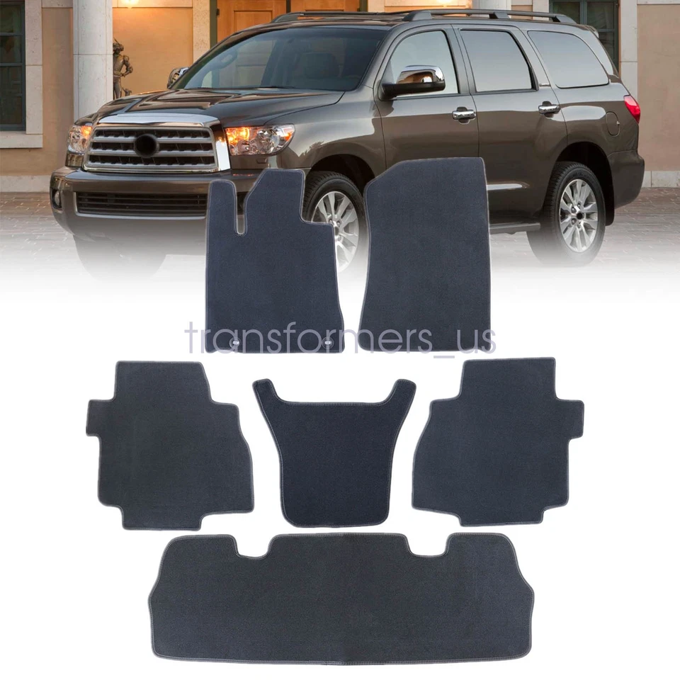 For 2008 2009 2010-2022 Toyota Sequoia Front & Rear Floor Mats Carpet Black 6PCS - Image 3 of 4