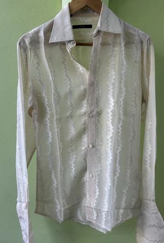 Abito camicia da festa vintage Gucci uomo in seta panna stile retrò Made in Italy