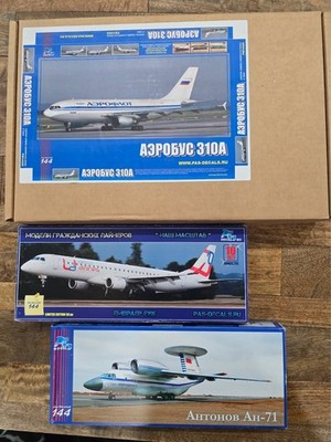 LOT of 3 x Pas-Decals Pas-Models Resin Airliner Kits A310, E195, and An-71