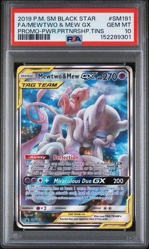 2019 POKEMON SM BLACK STAR PROMO #SM191 FULL ART/MEWTWO & MEW GX PSA 10