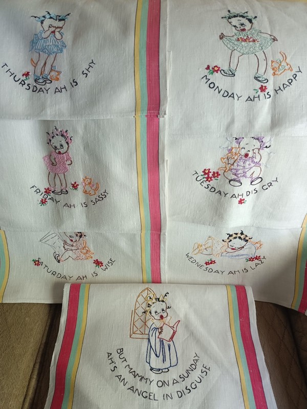 7 Days Of The Week Dish Towels Little Black Girls Never Used Too Cute Beautiful!
