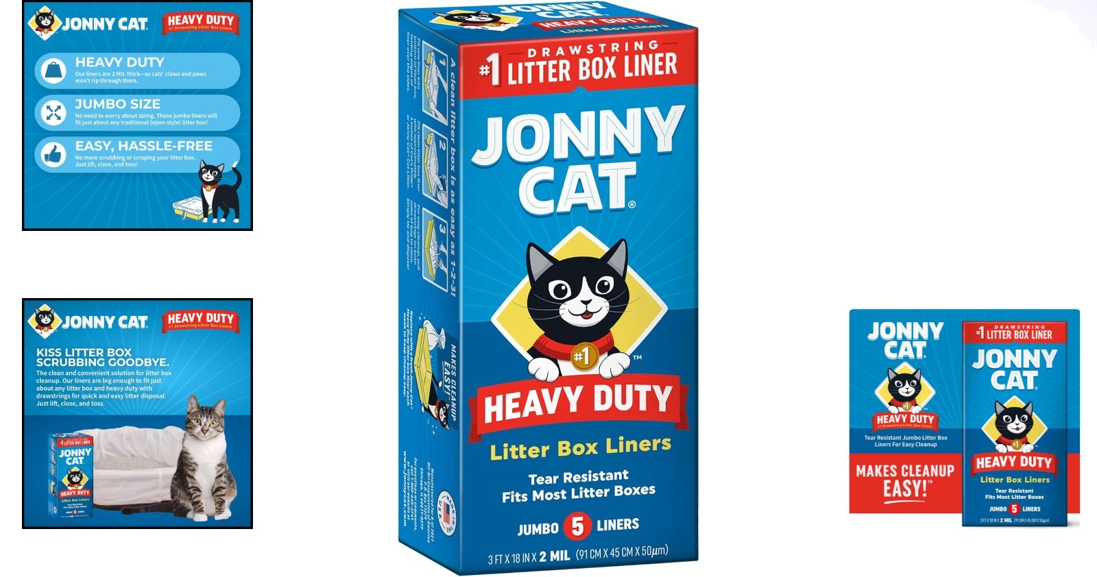 Jonny Cat Jumbo Litter Box Liners - 5 Count, Leak Resistant with Easy Drawstring