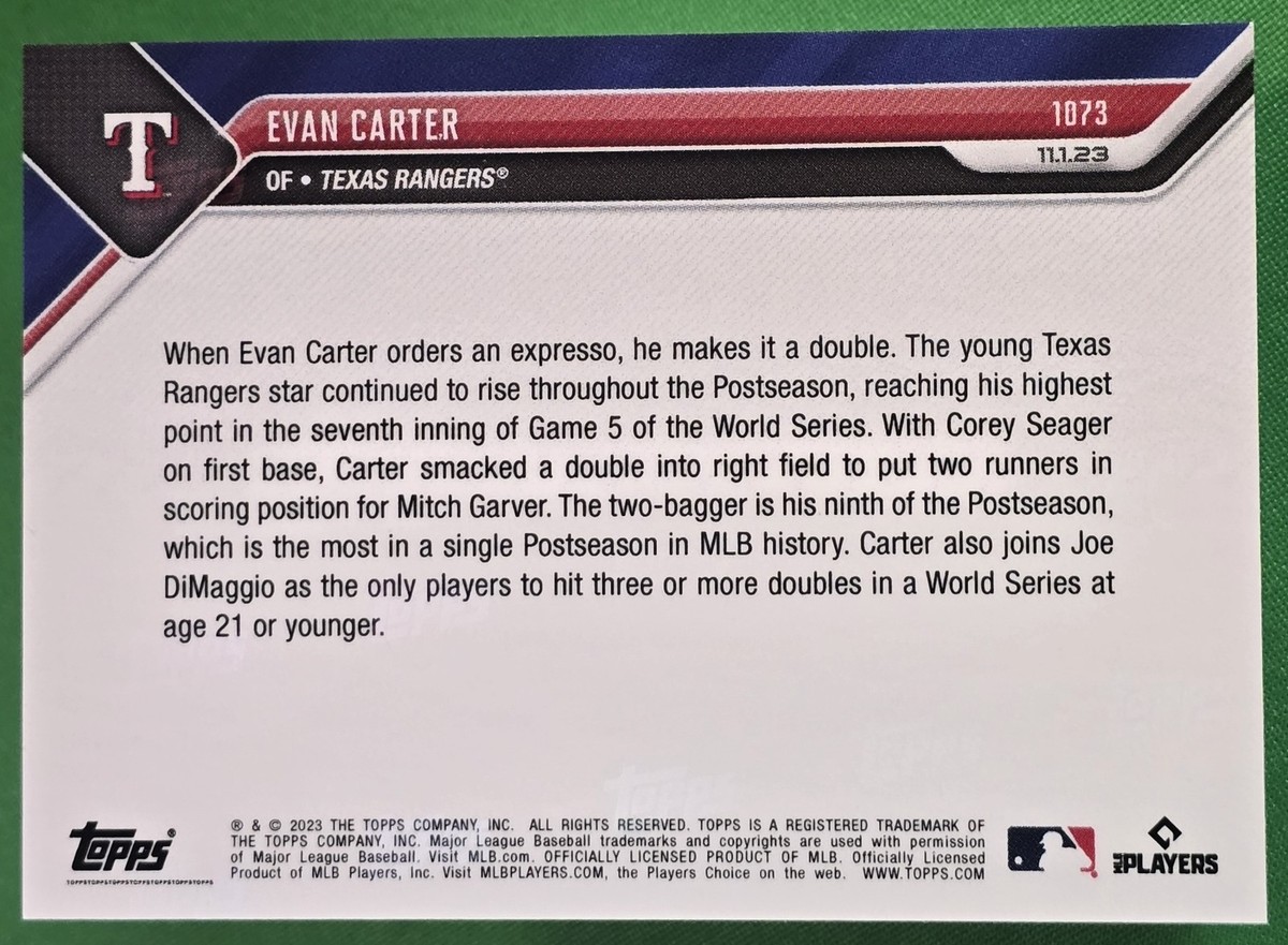 2023 Topps Now Evan Carter #1073 WORLD SERIES Rainbow FOIL 1/1