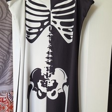 Sleeveless Skeleton Print Costume Dress Black White Women's