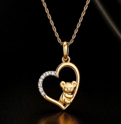 Colgante Y Cadena Oro 18k 750 mls.  Corazón Y Koala Con Circonitas. 19x15 MM. 