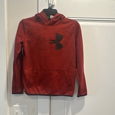 Under Armour ColdGear Boys YLG Red/Black Fleece Pullover Hoodie Pockets Logo