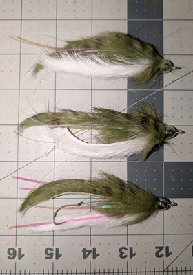 3 Each #2 olive and white mega  Dolly Llama trophy trout Alaska Salmon char fly
