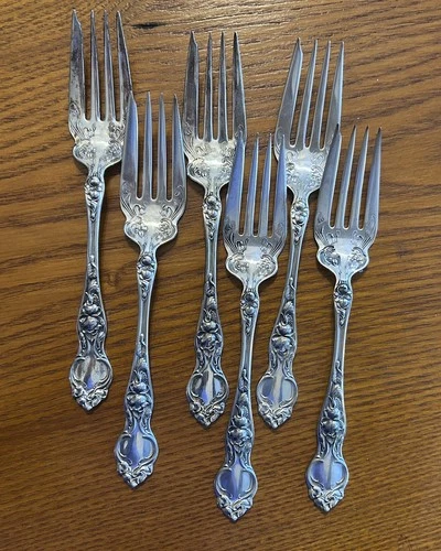 Violet by Wallace Sterling Silver Salad Forks  4-Tine with Notch 6 1/4"