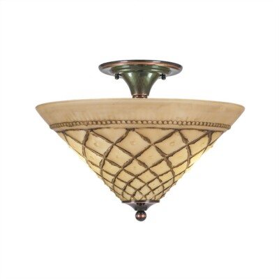 Toltec Lighting Semi-Flush, 3 Bulbs, 16' Chocolate Icing Glass - 121-BC-718