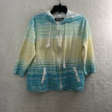 Onque Casuals Womans Full Zip Multicolor Medium Striped Long Sleeve Cotton Blend