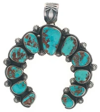 Natural Bisbee Turquoise Naja Pendant By Navajo Artist Kathleen Livingston