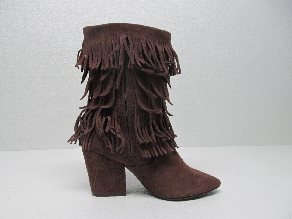 DOLCE by Mojo Moxy Lori Fringe Boots Brown Leather Pointed Toe Size 9 M - Image 4 of 4