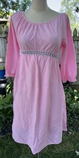 VTG Nightie Babydoll MCM Bust 32" 34"L Small Pink Lace Cotton Blend Handmade