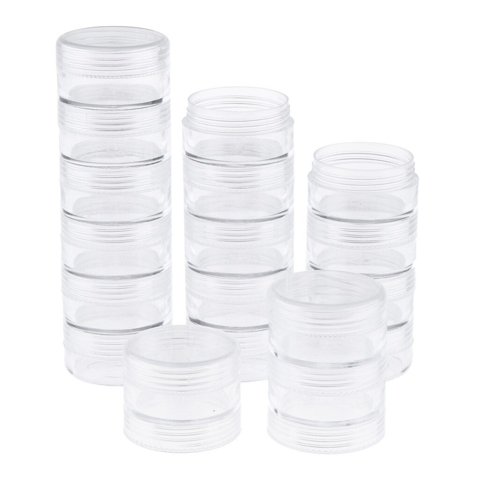 3 Sets 18 Empty STACKABLE INTERLOCKING Clear Storage Containers Round ...