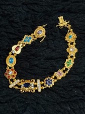 5.50 Ct Simulated Multi  Gemstone&Diamond Tennis Bracelet 14k Yellow Gold Plated