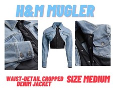 H&m Mugler Waist Detail Cropped Denim Jacket Brand New Free Delivery Size Medium