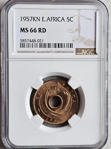 British East Africa 5 Cents 1957KN NGC MS 66 RD