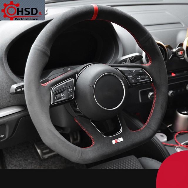 Black Alcantara Sew Steering Wheel Cover For Audi A3 S3 A4 A5 S5 A1 Q2