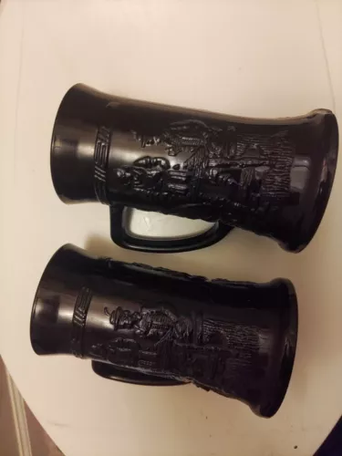 Vintage Black Indiana Glass Tiara Exclusive Steins 5 7/8" Tankard Mugs