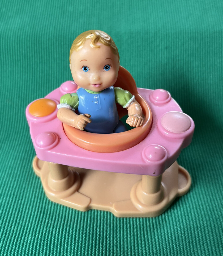 Fisher Price Loving Family dollhouse Blonde BABY BOY Doll & EXERSAUCER