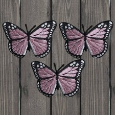 Pink Butterfly Embroidered Patch   3-Pack   Iron On or Sew On
