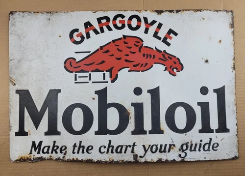 Vintage Mobiloil Gargoyle Double Sided 24 x 18 Porcelain Gas Station Sign