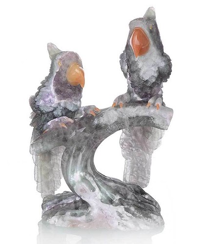 8.27" Natural Fluorite Parrots Stone Carving, Hand-carved Crafts, #AN21 - Picture 3 of 8