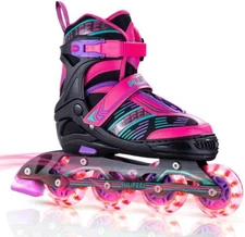 SULIFEEL Arigena 4 Size Adjustable Light up Inline Roller Skates MEDIUM Szs 1-4Y