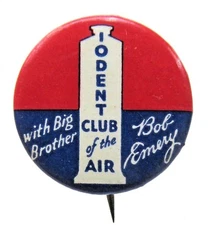 1920's Bob Emery IODENT CLUB OF THE AIR toothpaste radio 3/4" pinback button a2