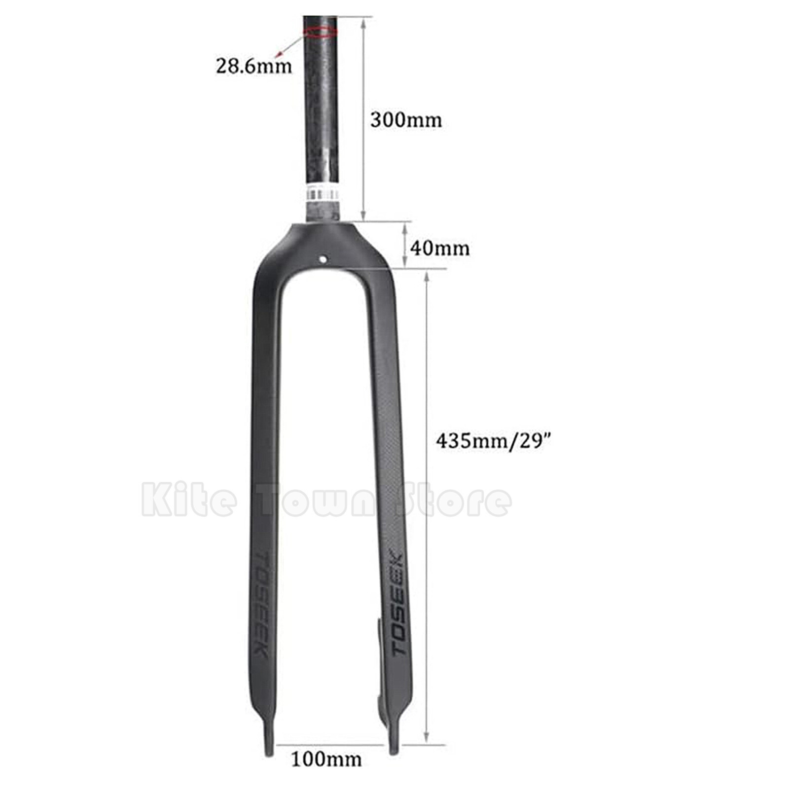 1-1/8" Tossek Full Carbon MTB Rigid Fork Disc Brake Straight Tube, 26"/27.5"/29"