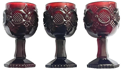 Avon Cape Cod Ruby Red Wine/Cordial/ Candleholder Lot Of 3 4-1/2 Inches 4 Ounce
