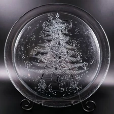 NOS Christmas DURALEX Tempered Glass Teddy Bear Tree HOLIDAY PLATTER France