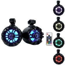 (2) Rockville Wb65kls Black 6.5" 300w Metal Marine Wakeboard Led Tower Speakers