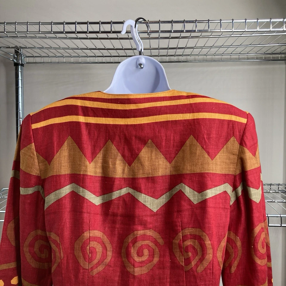 Vestido Abrigo Para Mujer Petite Sophisticate Naranja Rojo Lino Crudo Talla 4 Azteca Retro Foto 4 de 4